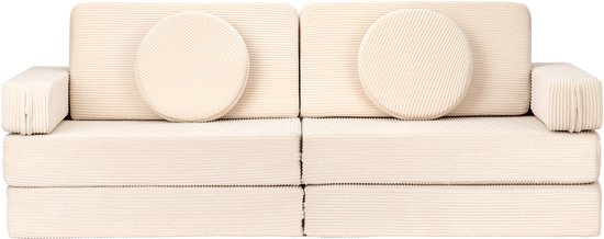 Babiem® Max - Speelbank - 8 Onderdelen - Kinderbank - Kindersofa - Wasbare Hoes - Modulaire Bank - Speelgoedbank - 120x60x44 cm - Beige Ribstof van Merkloos