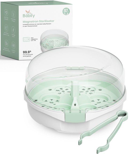 Babily Magnetron stoomsterilisator - Flessen sterilisator - Steriliseer tot 6 flessen tegelijk - Fles sterilisator baby - Doodt 99.9% van alle bacteriën