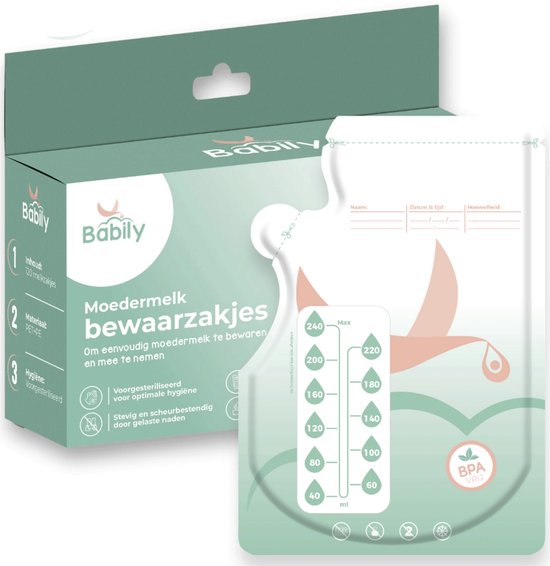 Babily Moedermelk Bewaarzakjes - 120 stuks - Borstvoeding zakjes - Melkzakjes - 240 ml - Met dubbele sluiting en schenktuit