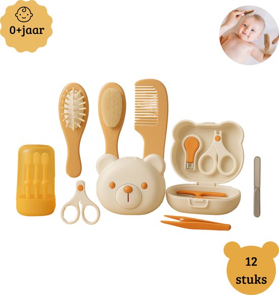 BABIVA® Premium Bamboe Hout - Baby Verzorgingsset - Kraamcadeau - Baby Borstel en Kam - Zachte Geitenharen - Massageborstel - 100% Natuurlijk - 12 Delig van BABIVA