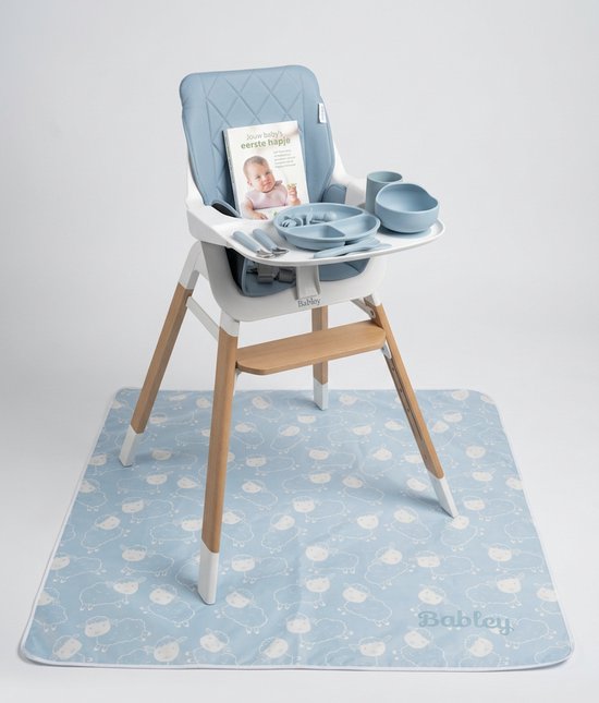 Babley Startbundel Baby-Led Weaning / Rapley-methode Blauw - Meegroeistoel, Spatmat, Siliconen Kinderserviesset & BLW Handboek - Compleet startpakket voor vaste voeding - 6–36 maanden van Merkloos