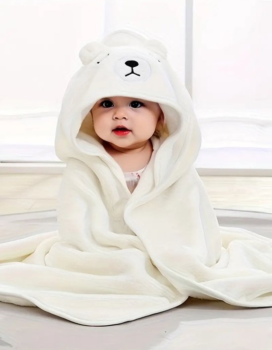 Baby 1x bad cape badhanddoek wit met mutsje ijsbeer met oogje dicht van Merkloos