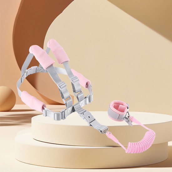 Baby Anti-loss Belt, 2.5m Children Line Harness, Children's Walking Harness, 2-in-1-Set, Safety Wrist Cuff with Lock + Rubber Strap, Detachable Bracelet with Safety Lock (Pink) van Merkloos