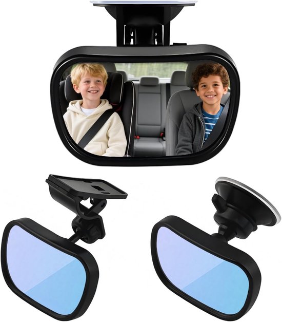 Baby Autospiegel - 360° Draaibaar & Breed Zicht - Met Zuignap en Klem - 13x6.5 cm van A3 Baby & Kids
