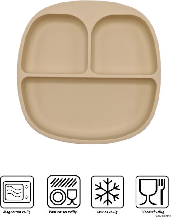 Baby - Baby Bordjes - Kinderservies - Kinderbord - met zuignap -  Onbreekbaar - 19x19 - Beige van Yuunaa