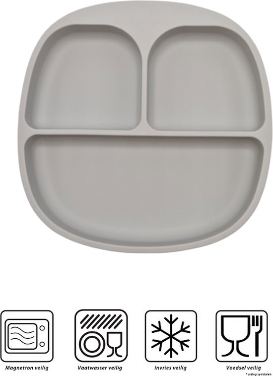 Baby - Baby Bordjes - Kinderservies - Kinderbord - met zuignap - Onbreekbaar - 19x19 - Grijs van Magisk.
