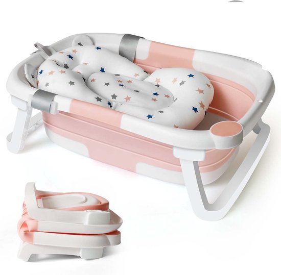 Baby Bad - Baby Badje met Standaard - Kussen - XXL - Babycadeau - Opklapbaar Bad - Pink van Merkloos