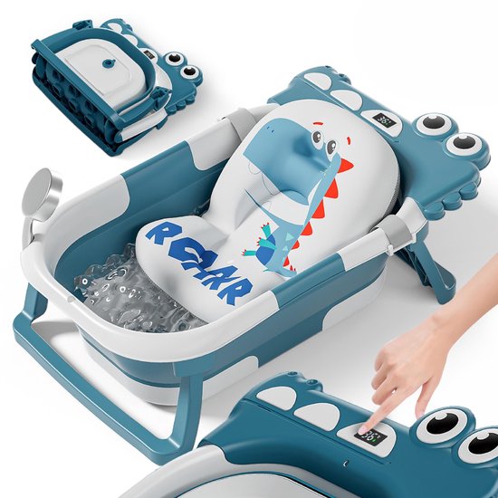 Baby Bad - Baby Badje met Standaard - met Kussen en Thermometer - XXL - Babycadeau - Opklapbaar Bad - Blouw van Merkloos