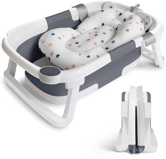 Baby Bad met Standaard - Temperatuurgevoelige waterplug - Tot 2 jaar - Opvouwbaar - stevige voetjes met antislip - afneembaar zachte badmat