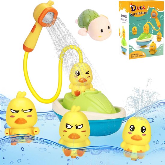 Baby Bad Speelgoed - Watertjes Set - Plezier in Bad - Inclusief Opbergemmer - 1 Stuk - Geel