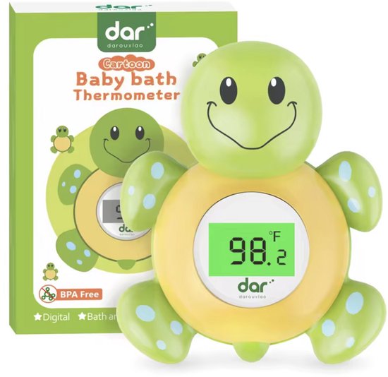 Baby Bad Thermometer Editie: Schilpad - Digitaal + LED Display - Veilige Badtemperatuur & Drijvend Speelgoed - Instelbaar °C/°F - speelgoed voor Baby’s & Peuters van Alecto