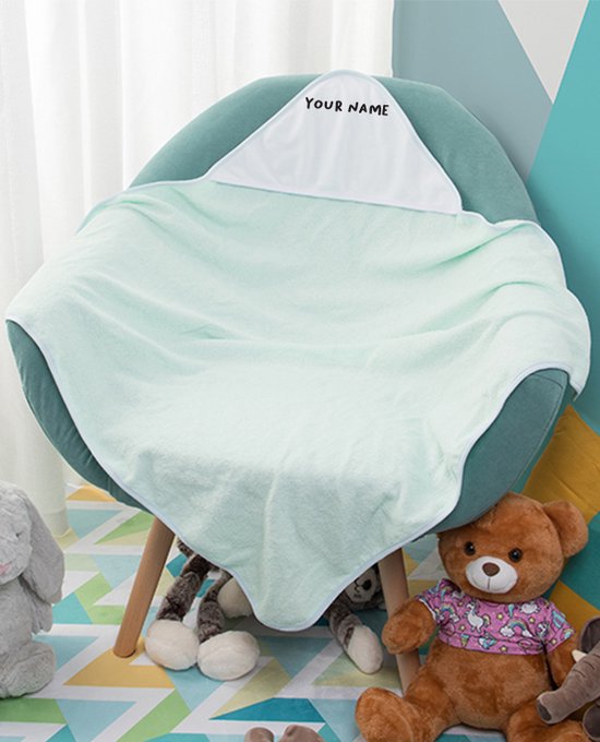 Baby Badcape met naamopdruk (Hand) Groen  | Omslagdoek | Babyhanddoek | Gepersonaliseerd Kraamcadaeau | Geboorte Meisje | Geboorte Jongen | van Funnies.