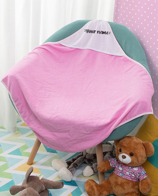 Baby Badcape met naamopdruk (Sparkle) Roze - Omslagdoek - Babyhanddoek - Gepersonaliseerd Kraamcadaeau - Geboorte Meisje - Geboorte Jongen | van Little Dutch