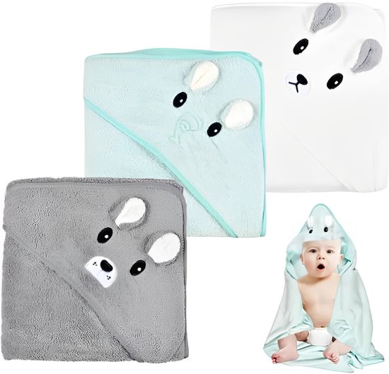 Baby Badcape Set - Zachte Badhanddoeken - Sterk Absorberend - Katoen Frottee - Voor Jongen/Meisje - Babyverzorging - Wit - 80x80cm - 3 Stuks van Merkloos