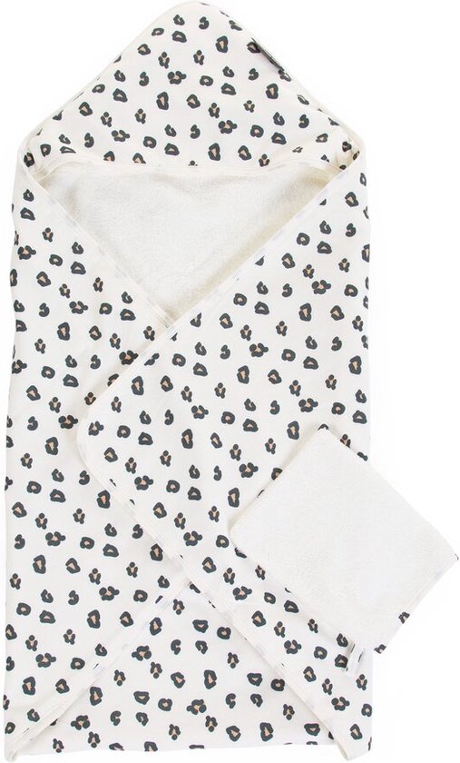 Baby Badcape + Washandje - 80x80 Cm - Jersey - Leopard van Jollein
