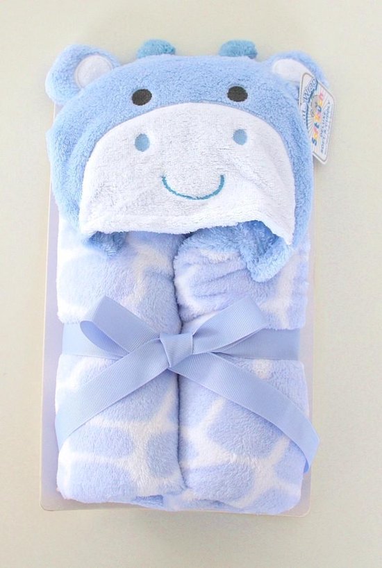 baby badcape - wrap - omslagdoek - blauw - giraf - kraamcadeau van HEMA