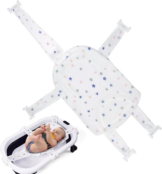 Baby Baddouchemat - Babybadhangmat - 5-Punts Veiligheidsriemen - Babybadnet - Verstelbaar - Babybadhangmat - stoel ondersteuning - Geschikt voor pasgeborenen - Voor Badkuip & Reizen - wit van Merkloos