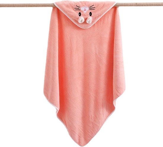 Baby Badhanddoek - Baby Poncho - Zacht Afdrogen - Dierenvorm Capuchon - 80 x 80 cm - Oranje