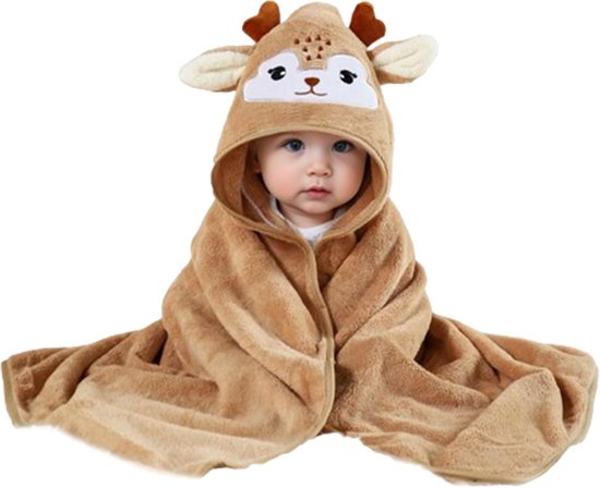 Baby badhanddoek met capuchon - 80 x 80 cm - Coral Fleece Baby badhanddoek - Leuke cartoon baby badhanddoek met capuchon - Geschikt voor baby's en pasgeborenen - Unisex - 0-5 jaar oud van Merkloos