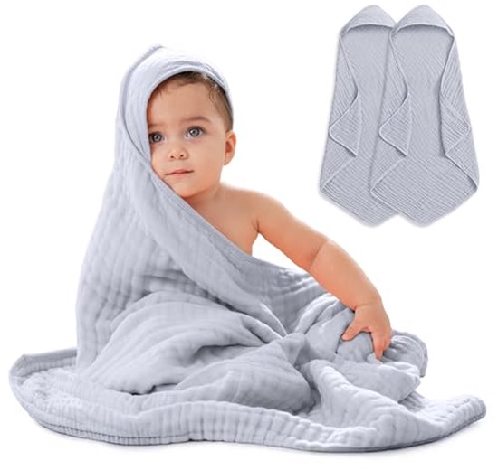 Baby Badhanddoek met Capuchon - 9-laags Katoen, Ultralicht en Absorberend - 2 Stuks van Merkloos