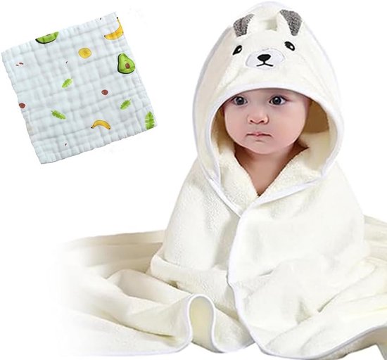 Baby badhanddoek met capuchon en gezichtshanddoek