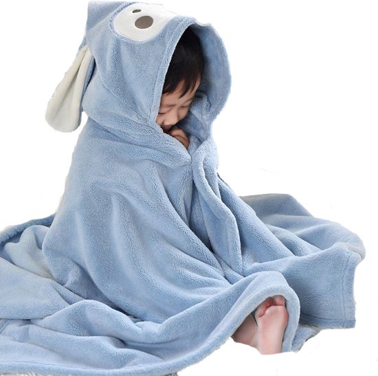 Baby Badhanddoek met hoodie – Konijn - Blauw – 65 x 135 cm