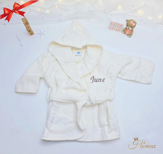Baby badjas badstof Ecru 1 stuk - kraamcadeau voor jongen en meisje - Hawsaz.nl cadeau - gepersonaliseerd met naam - Kraamcadeaus - Badjas - Baby handoek - Badjas met naam - Geboortecadeau - Gepersonaliseerd - Baby cadeau met naam - Babygeschenk van Merkloos