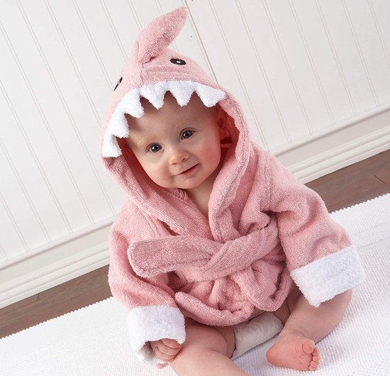 Baby Badjas Dier – Baby Badjasjes - Snel Drogende Bad Cape Badstof Katoen - Roze Haai - Meisje