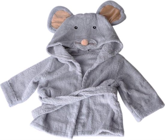 Baby Badjas - Kinderbadjas - Na het badderen - Met Muis Capuchon - Universeel - Grijs
