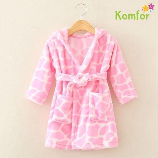 Baby badjas - Komfor - Roze koeienvlekjes - Inclusief gratis baby borstel & kam van Komfor