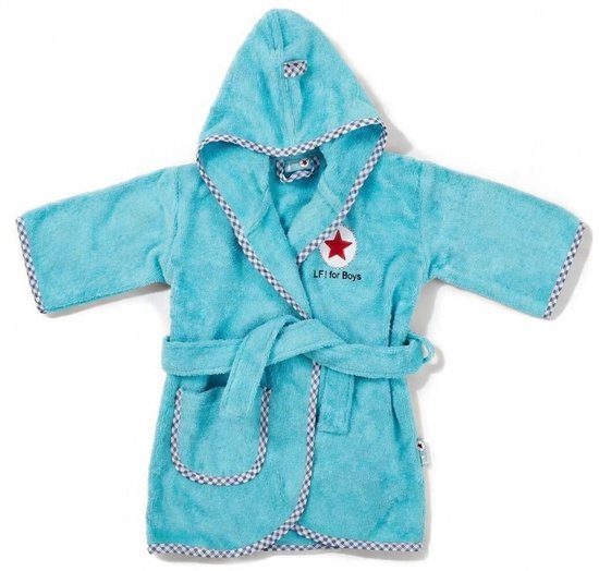 Baby badjas Lief Lifestyle! Katoenen babybadjas met capuchon - turqoise- jongen - kraamcadeau - 0-1 jaar van Merkloos