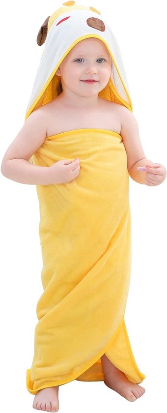 Baby Badjas met Capuchon - Kinder Handdoek - Na het Baden - Zacht Katoen - 90x90 cm - Gele Giraf