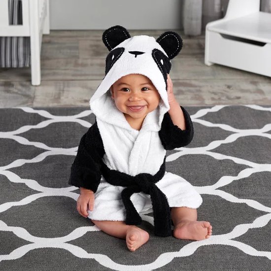 Baby Badjas Panda | 0-12 maanden (0-1 jaar) | ochtendjas | katoen | snel drogend | met capuchon | kraamcadeau | dierenbadjas | sinterklaas | unicorn | dier | meisjes en jongens | wit zwart