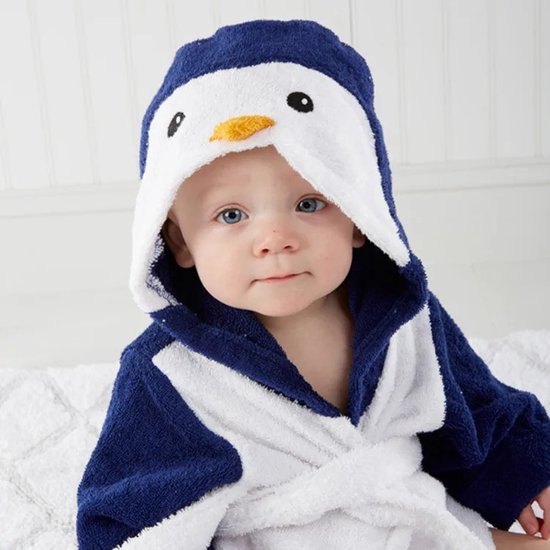 Baby Badjas Pinguïn | 0-12 maanden (0-1 jaar) | ochtendjas | katoen | snel drogend | met capuchon | kraamcadeau | dierenbadjas | sinterklaas | vogel | dier | meisjes en jongens | blauw wit