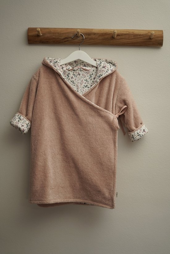 Baby-badjas-roze met bloemetje-maat 92-handgemaakt-(Sweet baby Bedstraw)