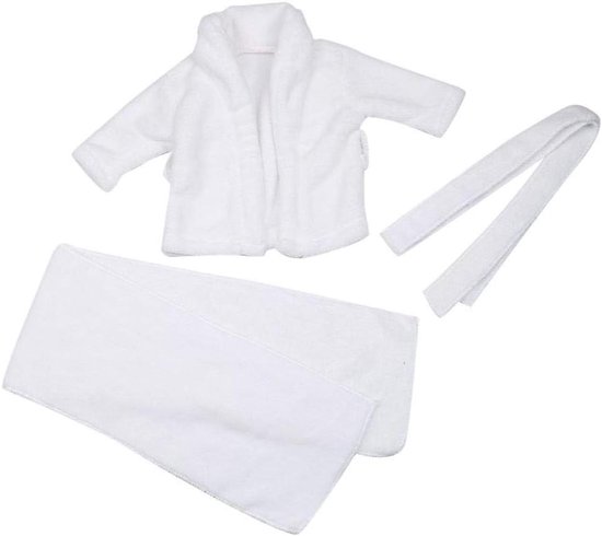 Baby badjas wit met capuchon voor pasgeborenen - fotografie rekwisieten - handdoek inclusief - badhanddoeken - foto kostuum - 3-6 maanden.