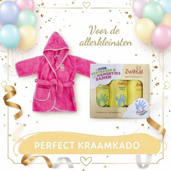 Baby badjasje van Lief! - Roze- 0-12 maanden en Zwitsal Baby & Kids Essentials - kraam kado van Merkloos