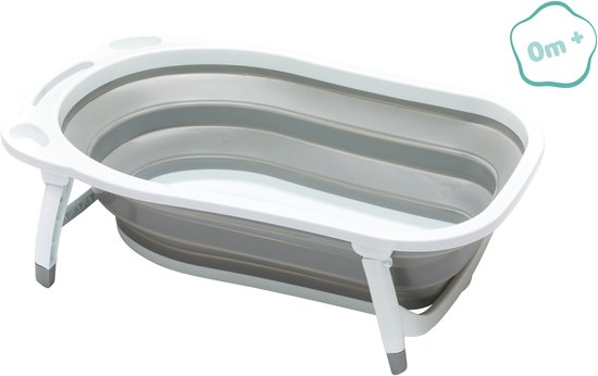 Baby badje met Badzitje 2 in 1 - opvouwbaar - Antislip - grijs wit - Fillikid
