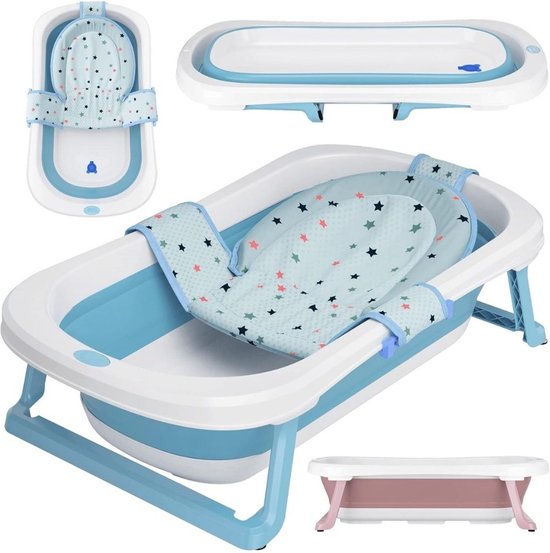 Baby Badje Met Standaard – Babybadje 50 Liter - Inklapbaar Bad Met Kussen - Bad Baby - Zitbad - Opvouwbaar Bad Kinderen - Baby badje - Bath Bucket - Opvouwbaar bad baby - Babybadset - Blauw
