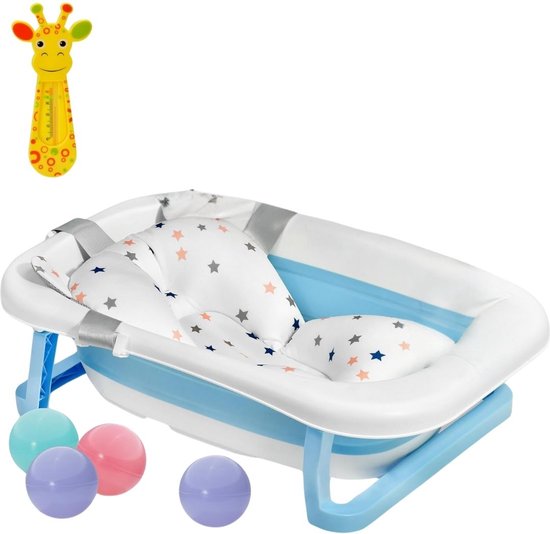 Baby Badje Met Standaard - Babybadje - Inklapbaar Bad Met Kussen - Bad Baby 50 Liter - Zitbad Met 4 Speelballen- Opvouwbaar Bad Kinderen - Baby badje - Bath Bucket - Opvouwbaar bad baby - Babybadset