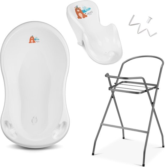Baby Badje met Standaard en Badzitje, Verschillende Sets voor Pasgeborenen met Baby Badjes + Standaard + Afvoer + Badzitje, Babybadje met Standaard