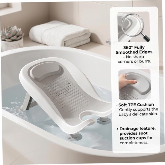 Baby badondersteuning - Wastafel inzet - Baby baden - Ergonomisch ontwerp - 49 x 30 x 20 cm - Grijs