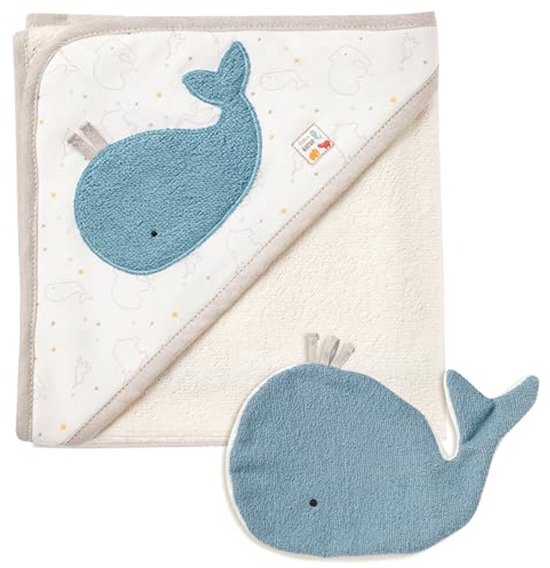 Baby badset - Handdoek en waslap - Lekker in bad - 100% biologisch katoen - 70x70 cm - Meerkleurig
