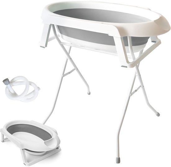 Baby Badset met Badstandaard – Pasgeboren Baby Badkuip met Onderstel – Ergonomische en Veilige Baby Badoplossing – Grijs van Merkloos