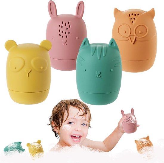 Baby Badspeelgoed set - 4 stuks siliconen badspeelgoed - BPA-vrij en veilig voor baby's
