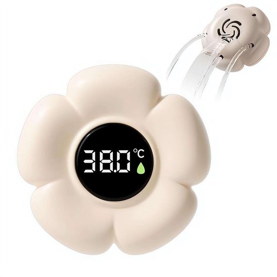 Baby Badthermometer - Watertemperatuurmeter met Led Scherm - Luxe Badthermometer voor Baby & Kind - 3D Bloemen Ontwerp - IP67 Waterdicht - 0°C tot 80°C - Wit