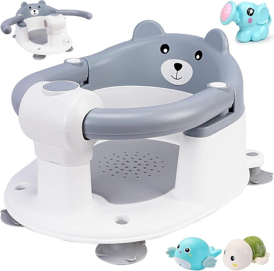 Baby badzitje - Badstoel peuter - Veilig badderen - Ergonomisch ontwerp - 4 zuignappen - Grijs