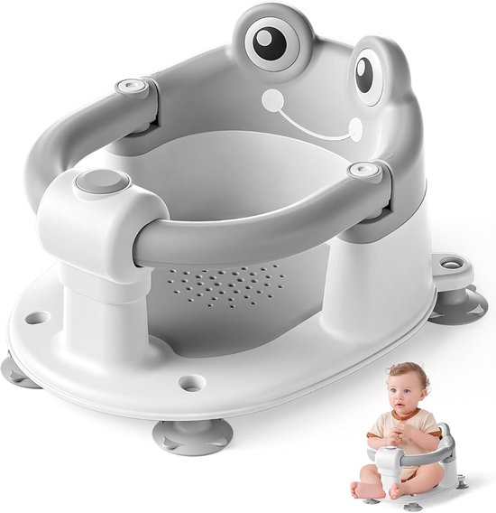 Baby Badzitje Opvouwbaar - Badstoel Baby Vanaf 6 Maanden - Zachte Zitting en Rugsteun - Openklapbare Beugel - Waterafvoer - Grijs/Wit