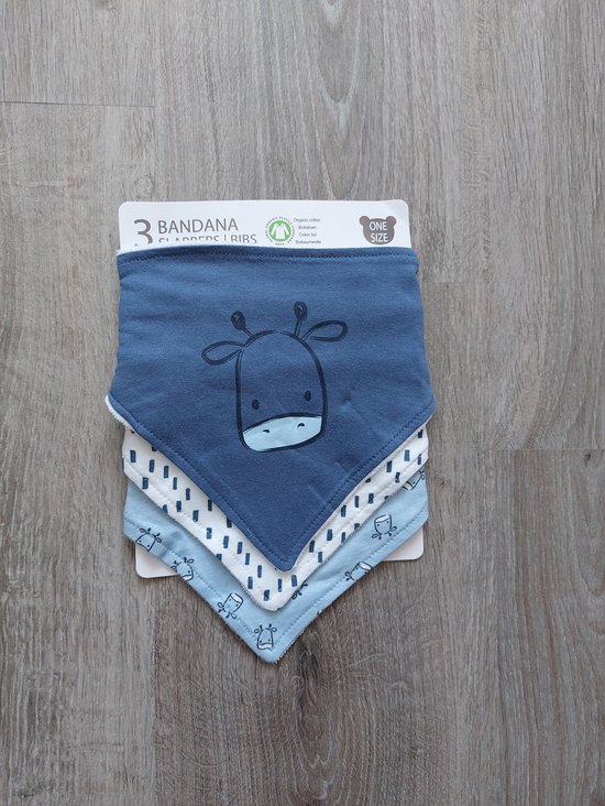 Baby bandana slabbetjes van biologisch katoen, jongens, set van 3 stuks, badstof achterzijde, verstelbaar in 2 maten aan achterzijde van HEMA