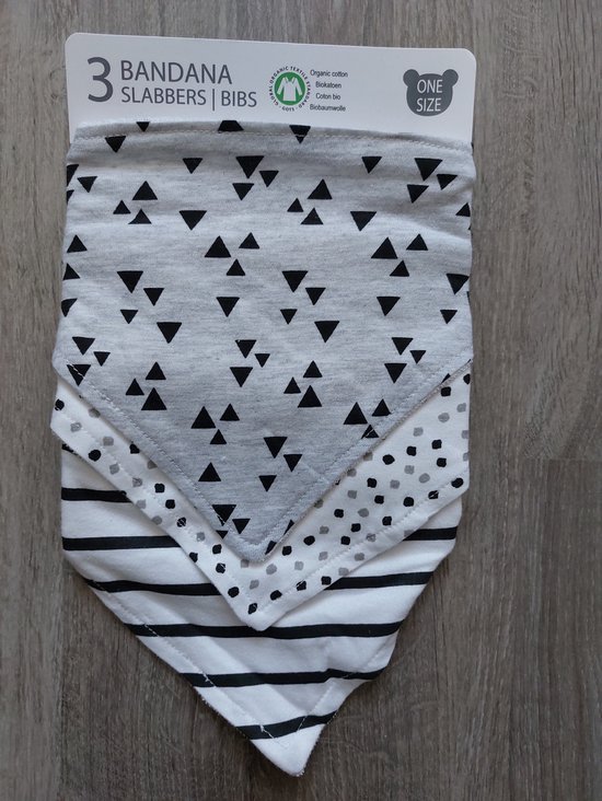 Baby bandana slabbetjes van biologisch katoen, unisex, set van 3 stuks, badstof achterzijde, verstelbaar in 2 maten aan achterzijde van Little Dutch